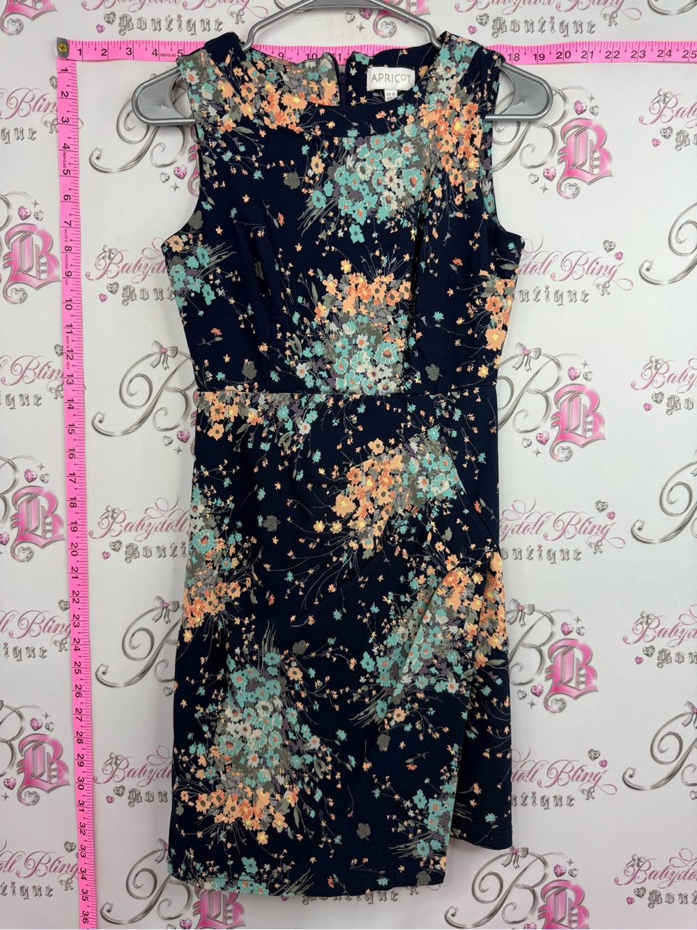 APRICOT dress flowers navy Midi Dress with blue Mint & Peach Floral Print